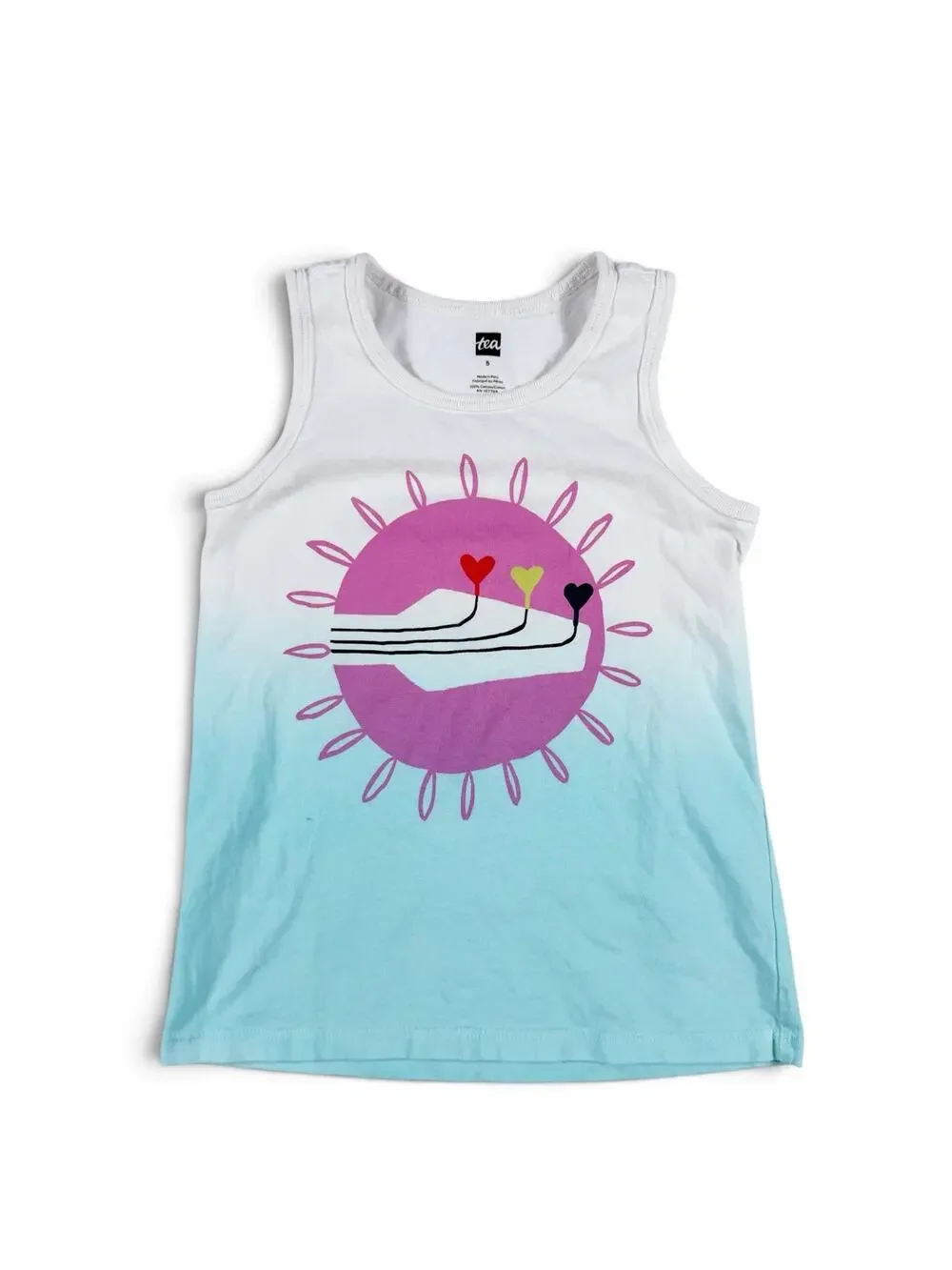 Tea Collection Heart Flower Dip Dye Graphic Tank Top Aqua White Size 5